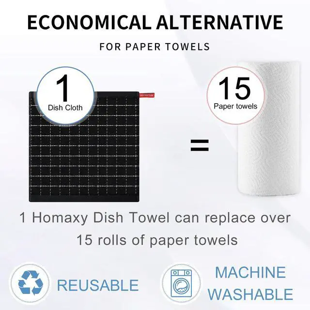 Alt view image 7 of 7 - 100% Cotton Terry Kitchen Dish Cloths, Ultra Soft and Absorbent Dish Towels for Kitchen, Suitable for Drying and Washing Dishes, 6 Pack, 12 x 12 Inches, Black