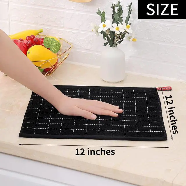 Alt view image 5 of 7 - 100% Cotton Terry Kitchen Dish Cloths, Ultra Soft and Absorbent Dish Towels for Kitchen, Suitable for Drying and Washing Dishes, 6 Pack, 12 x 12 Inches, Black