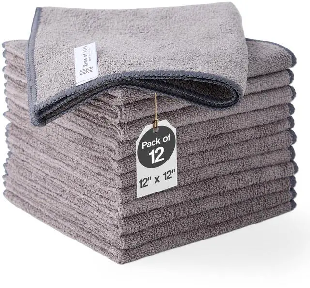 Main image of Microfiber Cleaning Cloth 12 Pack, 12x12 Inch Lint Free Streak Free Towels, Ultra Absorbent Cleaning Rags for Cars, Auto Detailing, Kitchen & Windows (12, Grey)