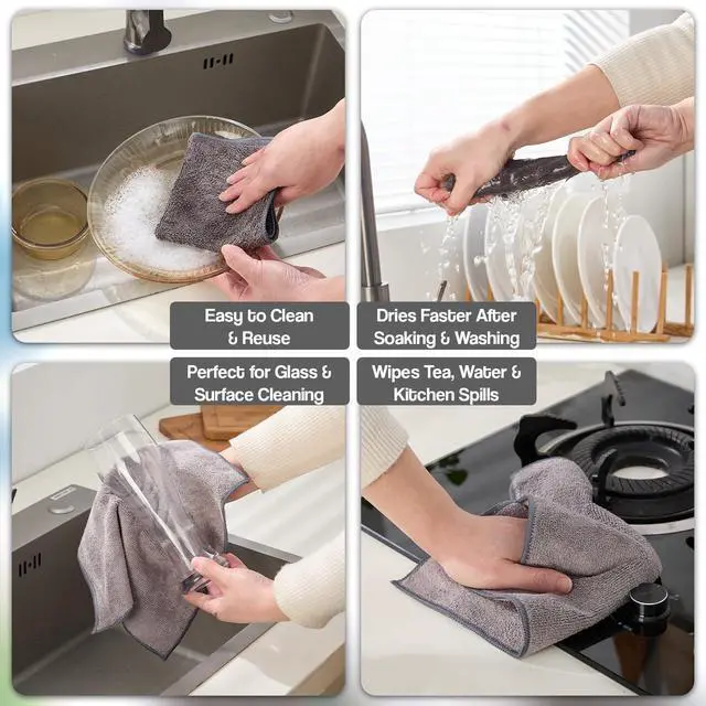 Alt view image 3 of 7 - Microfiber Cleaning Cloth 12 Pack, 12x12 Inch Lint Free Streak Free Towels, Ultra Absorbent Cleaning Rags for Cars, Auto Detailing, Kitchen & Windows (12, Grey)