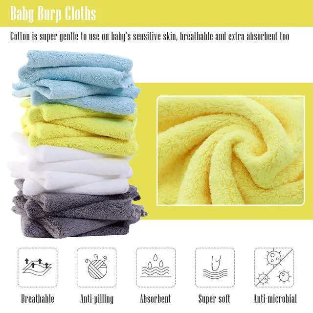 Alt view image 2 of 7 - Ultra-Soft Baby Washcloths, 16 Pack - 9" by 9", Gentle on Sensitive Skin for Face and Body, Plush, Super Absorbent Wash Clothes for Girls and Boys