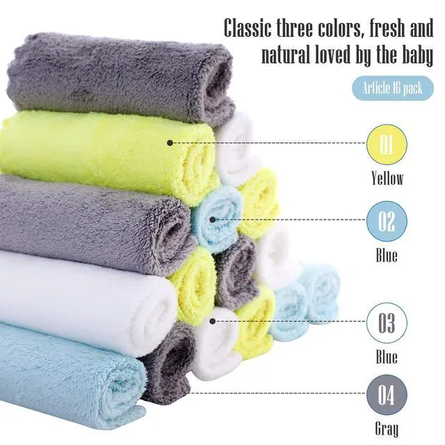 Alt view image 3 of 7 - Ultra-Soft Baby Washcloths, 16 Pack - 9" by 9", Gentle on Sensitive Skin for Face and Body, Plush, Super Absorbent Wash Clothes for Girls and Boys