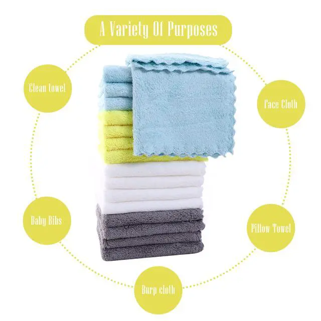 Alt view image 7 of 7 - Ultra-Soft Baby Washcloths, 16 Pack - 9" by 9", Gentle on Sensitive Skin for Face and Body, Plush, Super Absorbent Wash Clothes for Girls and Boys