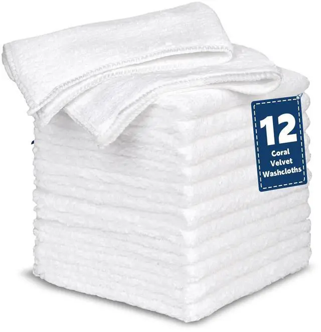 Main image of Coral Velvet White Washcloths 12 Pack, Highly Absorbent and Soft