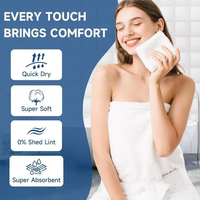 Alt view image 3 of 6 - Coral Velvet White Washcloths 12 Pack, Highly Absorbent and Soft