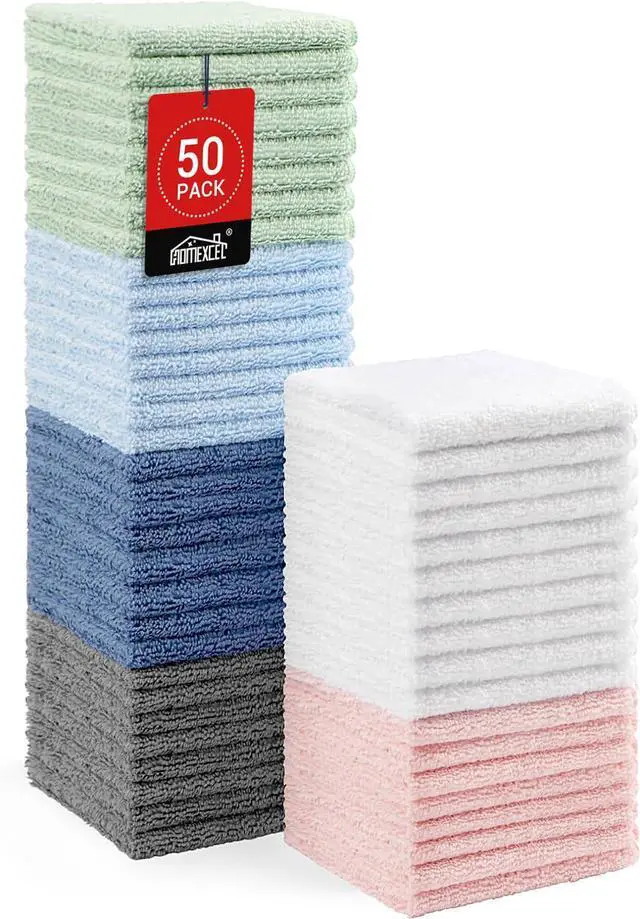Main image of Microfiber Washcloths 50 Pack, Highly Absorbent and Soft Face Towel, Multi-Purpose Wash Cloths for Bathroom, Hotel, Spa, Gym, and Kitchen, 12x12 Inch