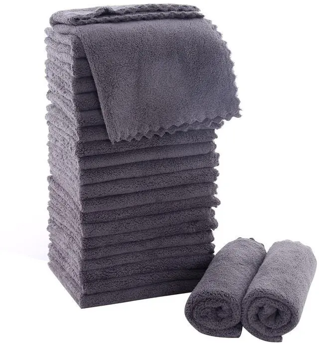 Main image of Ultra Soft Premium Washcloths Set - 12 x 12 inches - 24 Pack - Quick Drying - Highly Absorbent Coral Velvet Bathroom Wash Clothes - Use as Bath, Spa, Facial, Fingertip Towel (Grey)