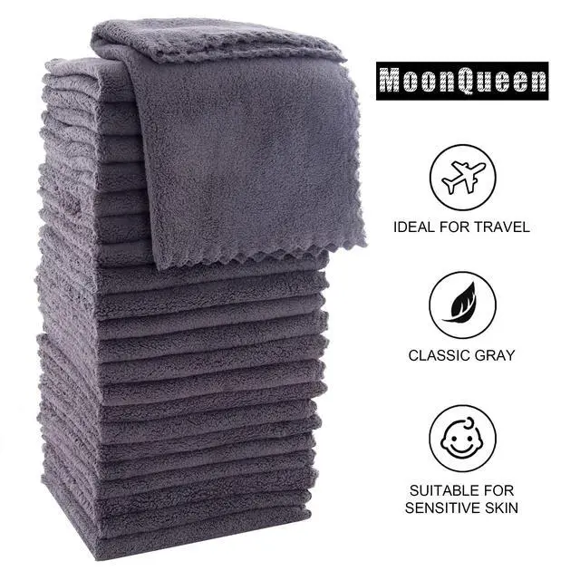 Alt view image 6 of 7 - Ultra Soft Premium Washcloths Set - 12 x 12 inches - 24 Pack - Quick Drying - Highly Absorbent Coral Velvet Bathroom Wash Clothes - Use as Bath, Spa, Facial, Fingertip Towel (Grey)