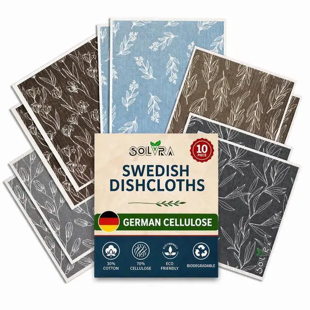 Main image of 10 Pcs Leaf Print Swedish Dishcloths for Kitchen, Washable German Cellulose