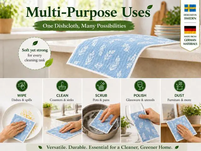 Alt view image 7 of 7 - 10 Pcs Leaf Print Swedish Dishcloths for Kitchen, Washable German Cellulose