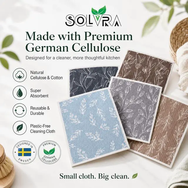 Alt view image 3 of 7 - 10 Pcs Leaf Print Swedish Dishcloths for Kitchen, Washable German Cellulose