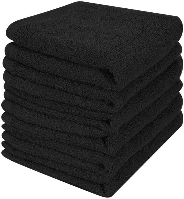 Main image of 6 Pack 100% Cotton Wash Cloth, 12x12Inch Highly Absorbent and Soft Feel Fingertip Towels, Machine Washable Washcloths for Bathroom, Gym, Hotel, Spa and Kitchen, Black