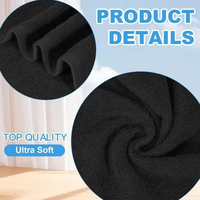 Alt view image 2 of 7 - 6 Pack 100% Cotton Wash Cloth, 12x12Inch Highly Absorbent and Soft Feel Fingertip Towels, Machine Washable Washcloths for Bathroom, Gym, Hotel, Spa and Kitchen, Black
