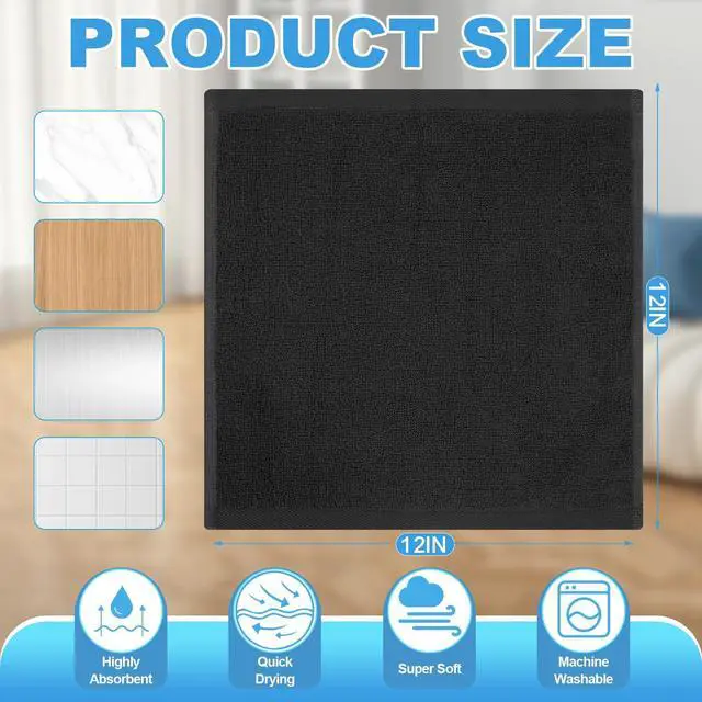 Alt view image 3 of 7 - 6 Pack 100% Cotton Wash Cloth, 12x12Inch Highly Absorbent and Soft Feel Fingertip Towels, Machine Washable Washcloths for Bathroom, Gym, Hotel, Spa and Kitchen, Black