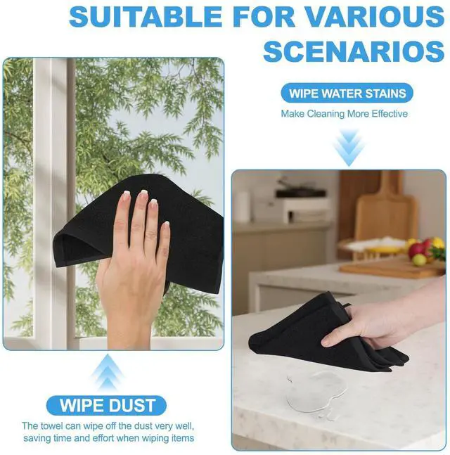 Alt view image 6 of 7 - 6 Pack 100% Cotton Wash Cloth, 12x12Inch Highly Absorbent and Soft Feel Fingertip Towels, Machine Washable Washcloths for Bathroom, Gym, Hotel, Spa and Kitchen, Black