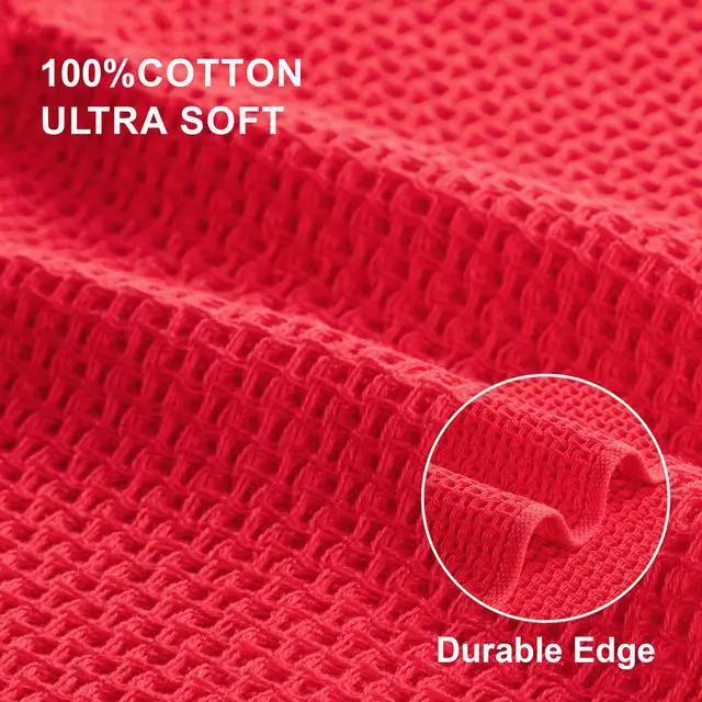 Alt view image 2 of 7 - Cotton Kitchen Dish Cloths, 8-Pack Waffle Weave Ultra Soft Absorbent Dish Towels Washcloths Quick Drying Dish Rags, 12x12 Inches, Red