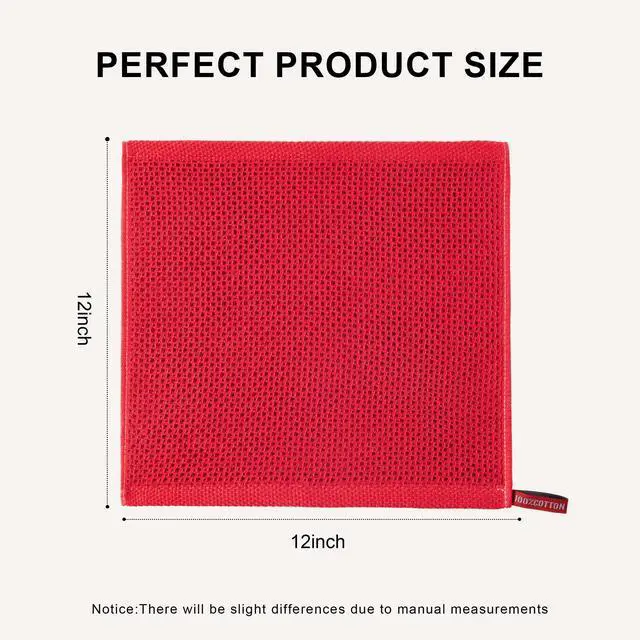 Alt view image 3 of 7 - Cotton Kitchen Dish Cloths, 8-Pack Waffle Weave Ultra Soft Absorbent Dish Towels Washcloths Quick Drying Dish Rags, 12x12 Inches, Red