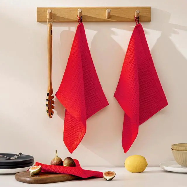 Alt view image 7 of 7 - Cotton Kitchen Dish Cloths, 8-Pack Waffle Weave Ultra Soft Absorbent Dish Towels Washcloths Quick Drying Dish Rags, 12x12 Inches, Red