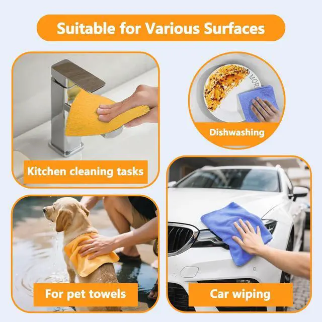Alt view image 4 of 7 - 8 Pack Super Absorbent Shammy Cleaning Cloths Reusable Non-Woven, Lint-Free & Scratch-Free Towels for Kitchen, Bathroom, Windows, Floors, Car & Pet Cleanups
