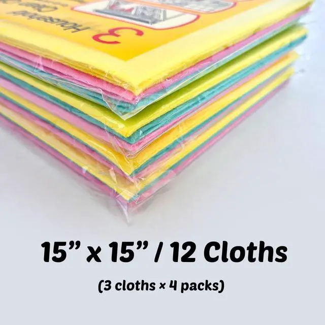 Alt view image 2 of 7 - 12 Pack Large German Universal Household Towels, Ultra Soft Absorbent Reusable Cleaning 3 Color Dishcloths Drying Non-Woven Machine Washable Fabric 15 x 15 in, Cleaning Home Kitchen Pets Polish