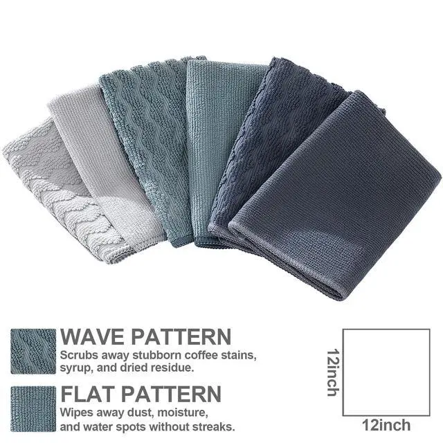 Alt view image 2 of 6 - Microfiber Cleaning Cloths, 6Pack Kitchen Rags for Counter, Absorbent Dish Towel, Dish Cloths for Washing Dishes, Premium Dusting Cloths (6)