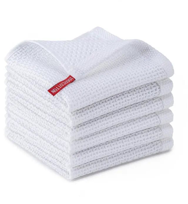 Main image of 6-Pack Kitchen Dish Cloths, 100% Cotton Waffle Weave, Ultra Soft Absorbent, Quick Drying Dish Towels, 12x12 Inches,White