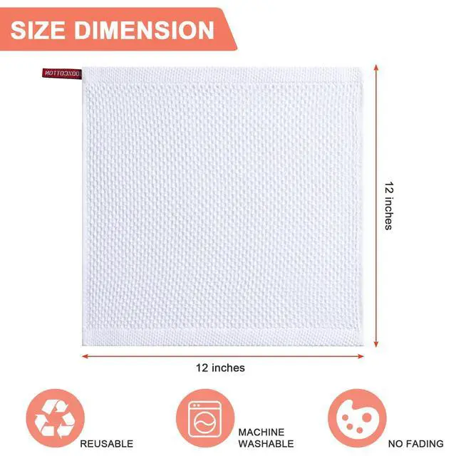 Alt view image 2 of 7 - 6-Pack Kitchen Dish Cloths, 100% Cotton Waffle Weave, Ultra Soft Absorbent, Quick Drying Dish Towels, 12x12 Inches,White