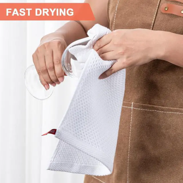 Alt view image 4 of 7 - 6-Pack Kitchen Dish Cloths, 100% Cotton Waffle Weave, Ultra Soft Absorbent, Quick Drying Dish Towels, 12x12 Inches,White