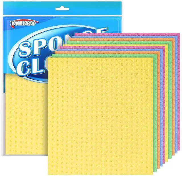 Main image of 10 Pack Swedish Dishcloths, Natural Cellulose & Cotton Cleaning Cloths, Reusable, Washable & Super Absorbent for Kitchen and Bathroom