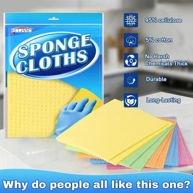 Alt view image 3 of 7 - 10 Pack Swedish Dishcloths, Natural Cellulose & Cotton Cleaning Cloths, Reusable, Washable & Super Absorbent for Kitchen and Bathroom