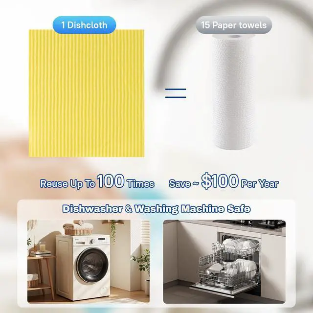 Alt view image 4 of 7 - 10 Pack Swedish Dishcloths, Natural Cellulose & Cotton Cleaning Cloths, Reusable, Washable & Super Absorbent for Kitchen and Bathroom