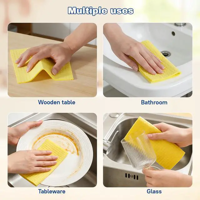 Alt view image 5 of 7 - 10 Pack Swedish Dishcloths, Natural Cellulose & Cotton Cleaning Cloths, Reusable, Washable & Super Absorbent for Kitchen and Bathroom