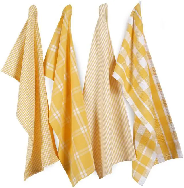 Main image of 100% Cotton Kitchen Dish Cloths, Ultra Soft Absorbent Quick Drying Dish Towels, Multiweave Wash Cloths Dish Towel Sets, 13x28 Inches, 4 Pack - Yellow