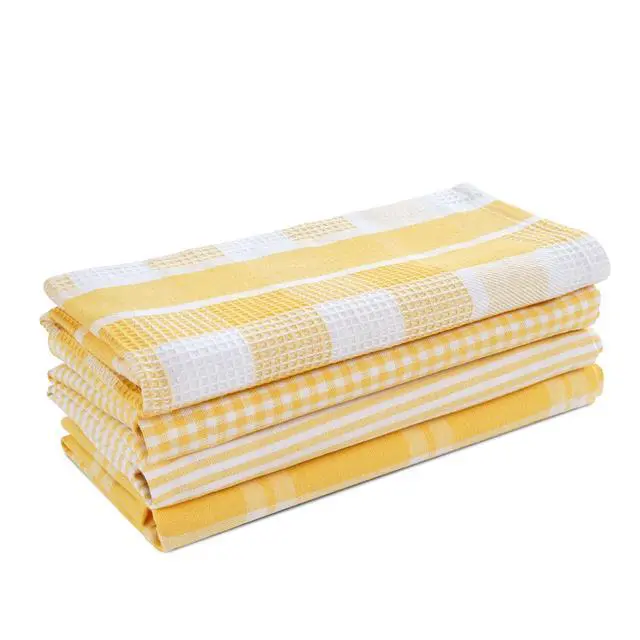 Alt view image 2 of 3 - 100% Cotton Kitchen Dish Cloths, Ultra Soft Absorbent Quick Drying Dish Towels, Multiweave Wash Cloths Dish Towel Sets, 13x28 Inches, 4 Pack - Yellow