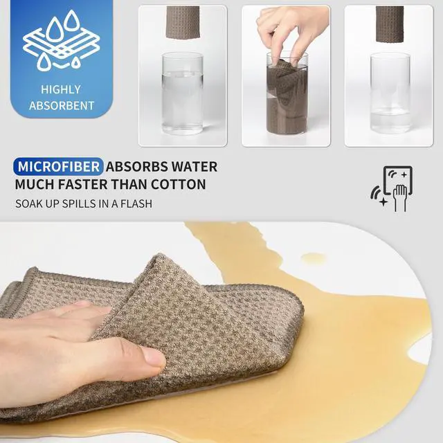 Alt view image 4 of 6 - Waffle Pattern Microfiber Cleaning Cloths, 6 Pack, Sandy Brown