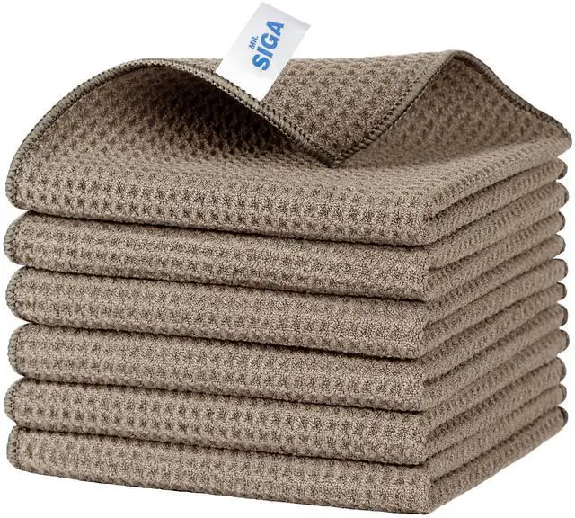 Main image of Waffle Pattern Microfiber Cleaning Cloths, 6 Pack, Sandy Brown