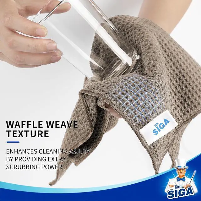 Alt view image 3 of 6 - Waffle Pattern Microfiber Cleaning Cloths, 6 Pack, Sandy Brown