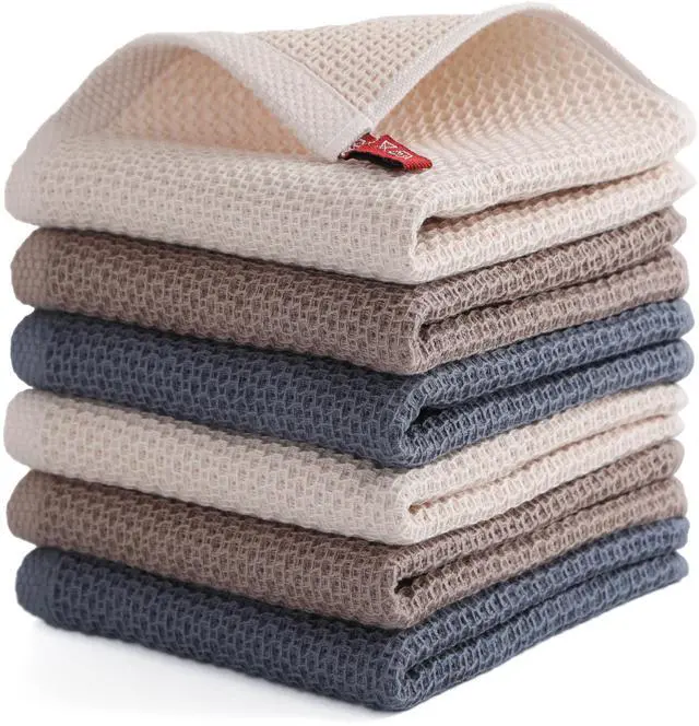 Main image of Dish Cloth for Kitchen 6 Packs Cotton Cleaning Rags in Waffle Wave, Ultra Soft Super Absorbent Dishcloth for Washing Dishes, 13 x 13 Quick Drying Reusable Dish Towels for Home Kitchen (Mixed Color)