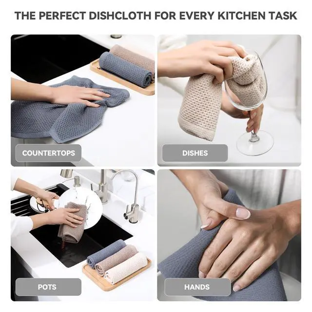 Alt view image 6 of 7 - Dish Cloth for Kitchen 6 Packs Cotton Cleaning Rags in Waffle Wave, Ultra Soft Super Absorbent Dishcloth for Washing Dishes, 13 x 13 Quick Drying Reusable Dish Towels for Home Kitchen (Mixed Color)
