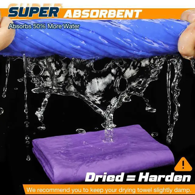 Alt view image 2 of 7 - Premium Shammy Towel for Car, Super Absorbent 2 Pack 26""x17"" Car Drying Towel, Reusable Soft Car Wash Cloth, Chamois Cloth for Car, Dust Remove, No Scratch/Spot/Streak, Blue & Purple
