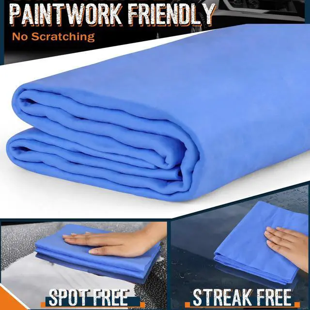 Alt view image 5 of 7 - Premium Shammy Towel for Car, Super Absorbent 2 Pack 26""x17"" Car Drying Towel, Reusable Soft Car Wash Cloth, Chamois Cloth for Car, Dust Remove, No Scratch/Spot/Streak, Blue & Purple