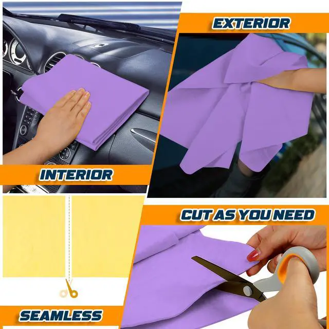 Alt view image 6 of 7 - Premium Shammy Towel for Car, Super Absorbent 2 Pack 26""x17"" Car Drying Towel, Reusable Soft Car Wash Cloth, Chamois Cloth for Car, Dust Remove, No Scratch/Spot/Streak, Blue & Purple
