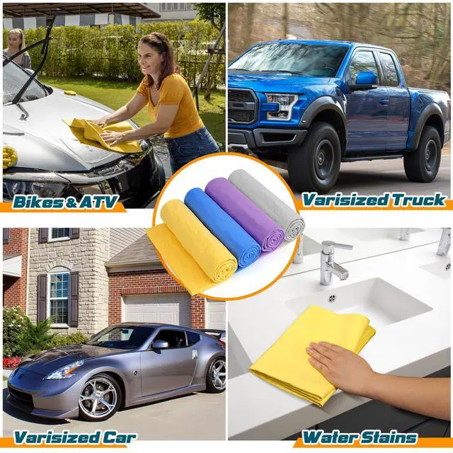 Alt view image 7 of 7 - Premium Shammy Towel for Car, Super Absorbent 2 Pack 26""x17"" Car Drying Towel, Reusable Soft Car Wash Cloth, Chamois Cloth for Car, Dust Remove, No Scratch/Spot/Streak, Blue & Purple