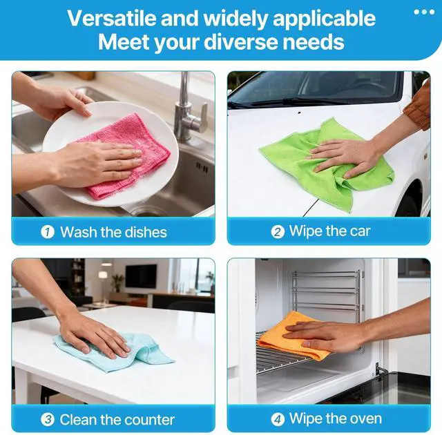 Alt view image 6 of 7 - Microfiber Cleaning Cloth,12 Pack Cleaning Rags, Cleaning Towels with 4 Color Assorted, 11.8"X11.8"(Green/Blue/Yellow/Pink)