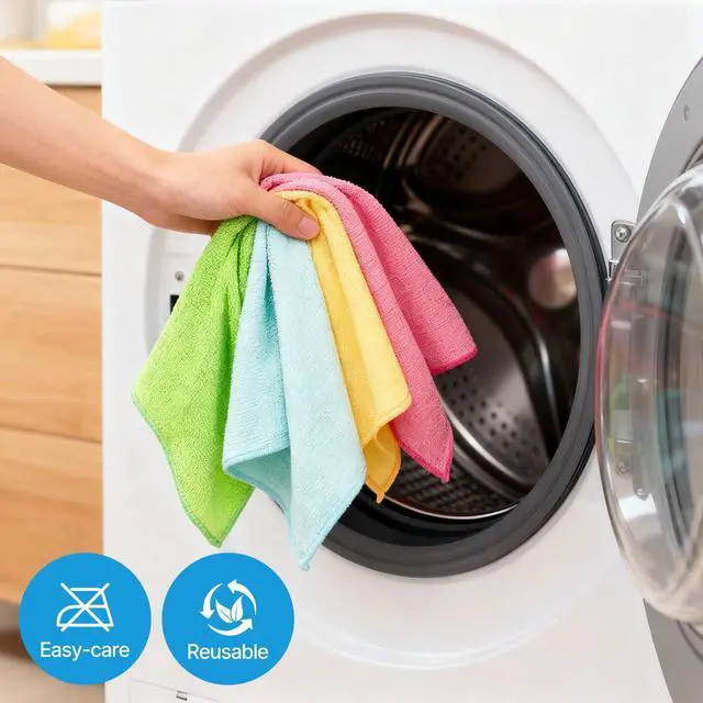 Alt view image 7 of 7 - Microfiber Cleaning Cloth,12 Pack Cleaning Rags, Cleaning Towels with 4 Color Assorted, 11.8"X11.8"(Green/Blue/Yellow/Pink)