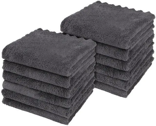 Main image of Ultra Soft Washcloths 12 Pack, Premium Microfiber Towel Sets 12x12 inches, Absorbent and Quick Drying Coral Velvet Washcloth, Multi-Purpose Wash Cloths for Bathroom, Hotel, and Gym (Grey)