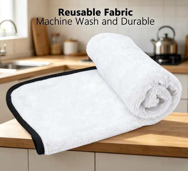 Alt view image 7 of 7 - Shiny Cleaning Cloths White Dual-Sided, Drying Dish Towels, 5pcs 12"x10" Ultra Absorbent Quick Drying Dish Towels, Streak Free Reusable Wash Cloths, Microfiber Lint-Free Wipes for Dishes, Sink & Glass