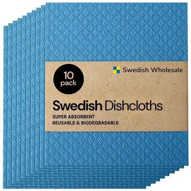 Main image of Dishcloths Reusable 8" x 7" Sponge Cloths, Bulk 10 Pack of High Absorbent Cellulose Dish & Kitchen Cleaning Hand Towels, Wring to Dry & Machine Wash, Odor Resistant, Blue