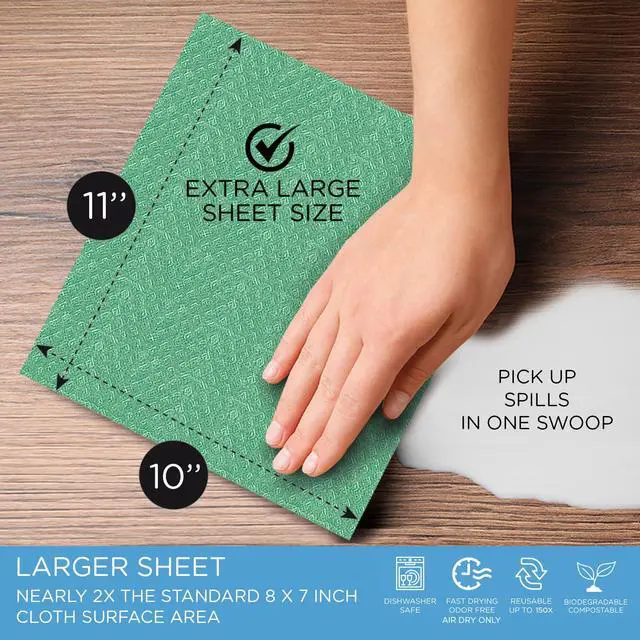 Alt view image 2 of 7 - Swedish Dishcloths for Kitchen XL, 12 Sheet Roll, Biodegradable & Compostable, Reusable Paper Towel Cleaning Cloths, 11" x 10", No Odor, Washing Dishes, Ultra Absorbent Cellulose Sponge Towel