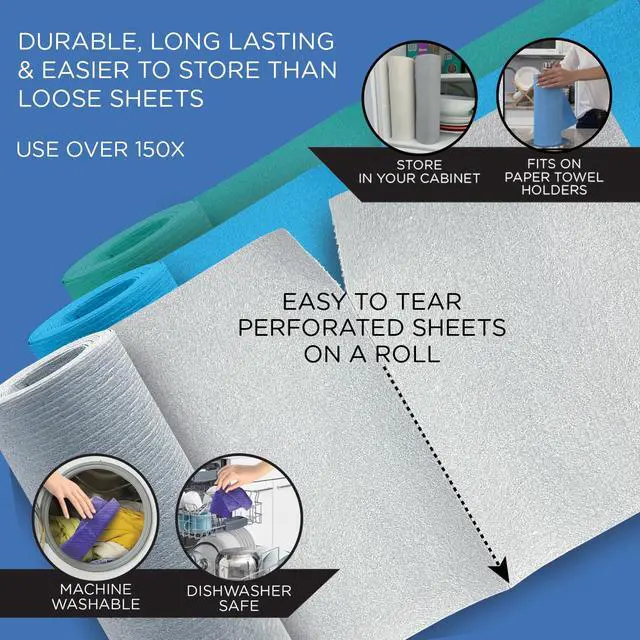 Alt view image 3 of 7 - Swedish Dishcloths for Kitchen XL, 12 Sheet Roll, Biodegradable & Compostable, Reusable Paper Towel Cleaning Cloths, 11" x 10", No Odor, Washing Dishes, Ultra Absorbent Cellulose Sponge Towel
